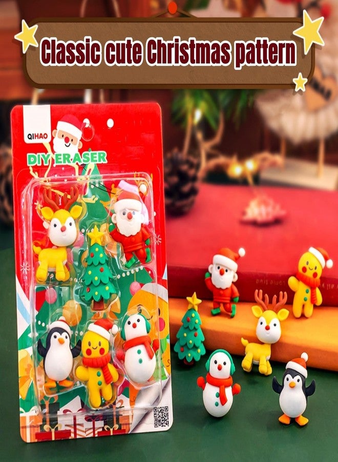 ASFunClub FunClub Cute Cartoon Mini Eraser Merry Christmas Stationery Gift for Kids Kawaii Stationary for Kids Christmas Gifts School Stationery Kit Stationary Set School Gift (Pack of 6) - Image 4